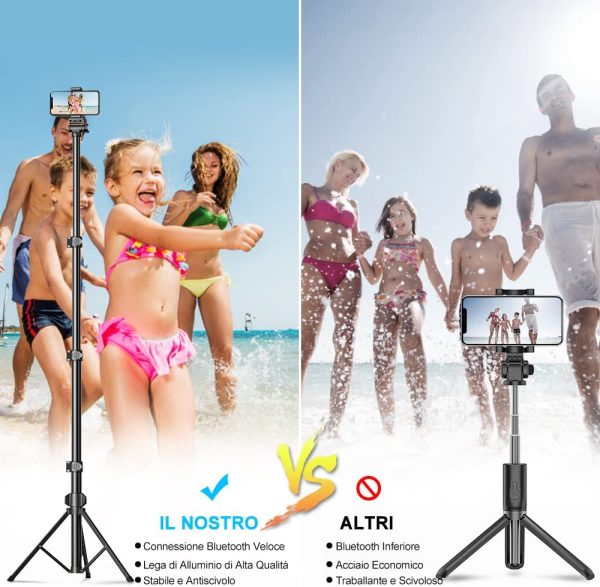 Selfie Stick Treppiede, 133 cm Estensibile 3 in 1 Bastone Selfie Bluetooth con Telecomando per Streaming Live, Treppiede Smartphone Compatibile con 13 Pro Max/12 Pro/11, Samsung, Fotocamera - immagine 6