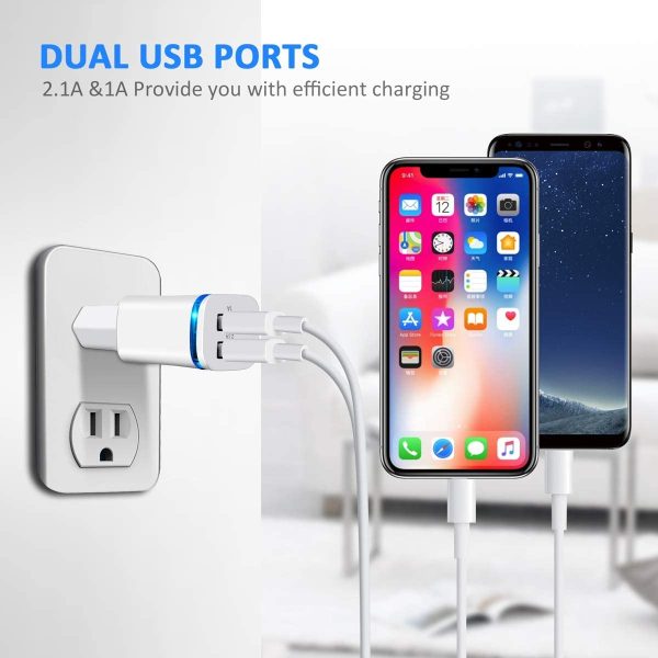 Caricatore USB da Muro, 2-Pack 2.1A 5V Caricabatterie Alimentatore Presa USB 2 Porte, Spina Compatibile con iPhone XS Max XR X 8 7 6 5S Plus, Samsung, Huawei, Xiaomi, Android - immagine 6