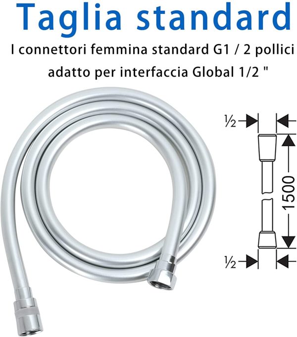 GOODCORNER 1.5m Tubo Doccia in PVC liscio antipiega e antigroviglio Flessibile Doccia lungo tenuto in mano della sostituzione con raccordi in ottone - immagine 4