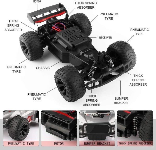 Baztoy Macchina Telecomandata Multi-Terrain Fuoristrada Telecomandato 2.4GHz Veicoli Camion RC Auto da Corsa Radiocomandata Gadget Giochi All'Aperto Regalo Giocattoli per Bambini Ragazzi Cingolati