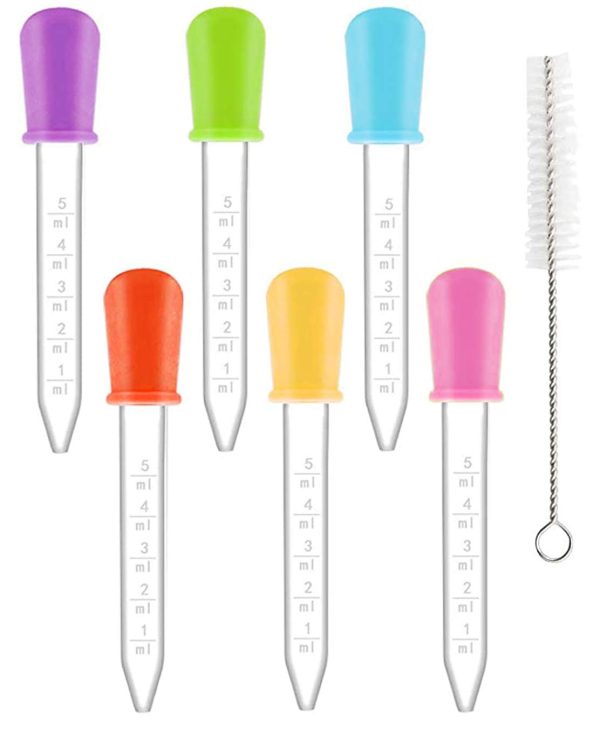 5ml Pipette Contagocce Plastica Pipetta Dropper in Silicone con Spazzola Pulita, Dispenser Liquido Dropper Trasferimento per Caramelle Gommose, Animali Domestici, Piante, 6 Pezzi