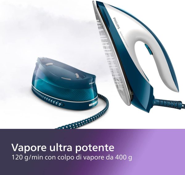 Philips PerfectCare Compact Ferro da Stiro con Caldaia - 2400W, Colpo di Vapore 400g, Pressione 6,5 Bar, Tecnologia OptimalTEMP, Serbatoio 1,5 l, Bianco/Blu (GC7844/20) - immagine 5