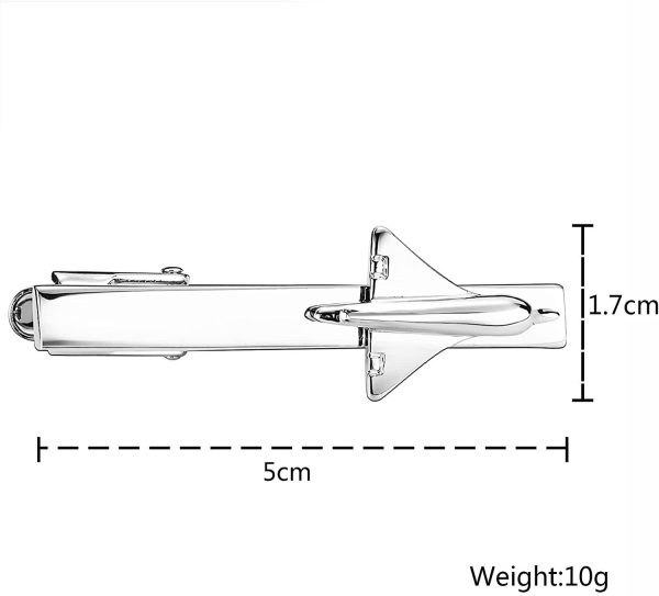 Aeici Argento Fermacravatte Uomo Acciaio Inossidabile Inciso Lucidato Aereo Forma Piazza 5X1.7Cm - immagine 2