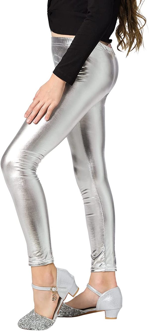 Adorel Leggings Lucidi Disco Bambina Leggins Danza Pantaloni Tinta Unita - immagine 2