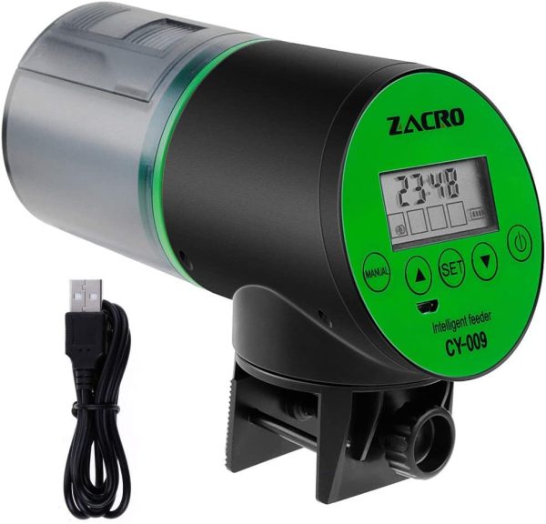 Zacro Mangiatoia Automatica Acquario - Timer Ricaricabile con Cavo di USB Charger, Mangiatoia Pesci con Display LCD, Dispenser Cibo Pesci Automatico - immagine 5