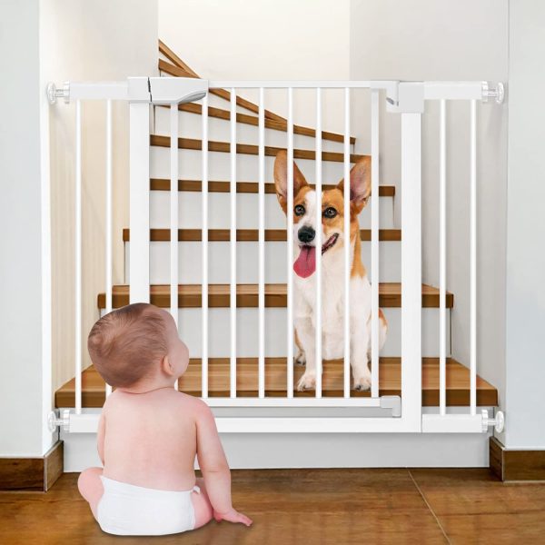 Cancelletto per Bambini, Cancelletto di sicurezza Senza foratura, Cancelletto per Cani Auto-Close, Cancello Sicurezza Bambini 90?? Stop, Estensibile Cancelletti per Bambini, Bianco, 82-89cm