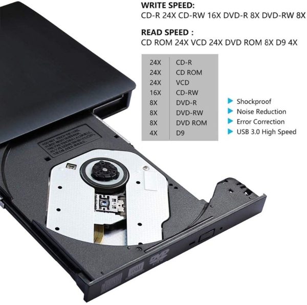 iAmotus Unit?? CD/DVD Esterno, Masterizzatore Dvd Esterno USB 3.0, Dvd Drive Portatile Ottiche Ultra Slim CD/Dvd +/-RW ROM Dispositivo Lettore di Schede Disc per Mac/Laptop/Desktop/Win 10/8/7/XP - immagine 5