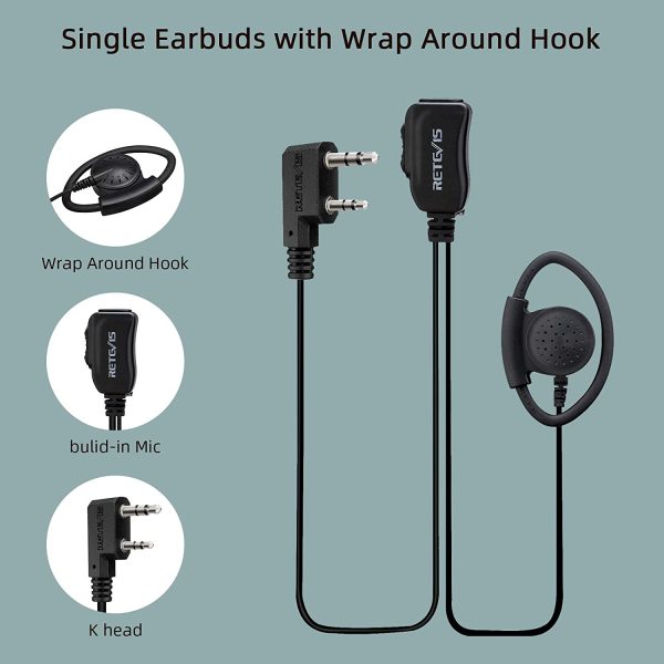 EEK012 Auricolare Regolabile a Tipo-D con Microfono PTT Compatibile con Kenwood Radio Bidirezionale BAOFENG UV5R 888S  RT24 RT27 Walkie Talkie Headset Auricolare(1 Pz) - immagine 6