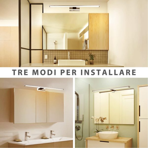 Luce LED da Specchio per Il Bagno,Lunghezza 600mm,IP44 Impermeabile Resistente ad Acqua,Antiruggine,12W,960LM,Luce Bianca Naturale 4000K,Lampada LED Parete Lavabo,Pacco da Una Unit?? - immagine 5