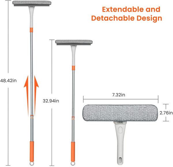 Lavavetri Telescopico 3 in 1, Spatole Lavavetri con Asta Telescopica Tergivetro e Testina Rotante a 180o, Lava Vetri Professionale per Pulisci Vetri Finestre e Specchi Interni ed Esterni 123cm - immagine 5