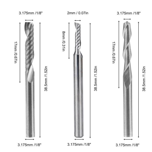 Afunta AF-3-Mill_Cutter_12 CNC fresa a fresatura a doppio taglio / strisciante per nylon / resina / ad ABS / acrilico / in PVC / MDF / in legno massiccio, 12 pezzi - immagine 3