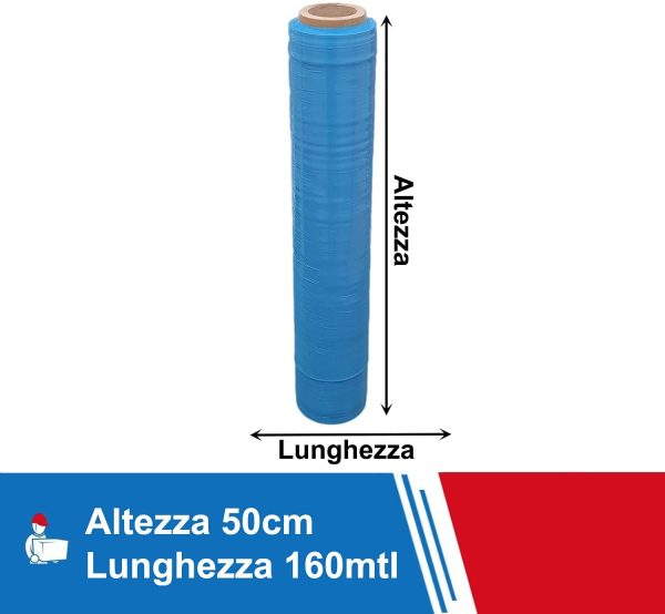 '-1 Rotolo pellicola Azzurra film estensibile manuale spessore 30 my, altezza 500 mm, 2,2 kg lunghezza 160 mt - immagine 3