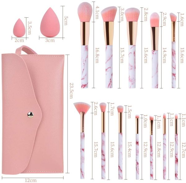 Pennelli Make Up Start Makers Professional 12Pcs Set di pennelli per trucco in marmo rosa con correttore di fondotinta Blush ombretto Pennelli per trucco Beauty Blender e borsa per il trucco - immagine 3