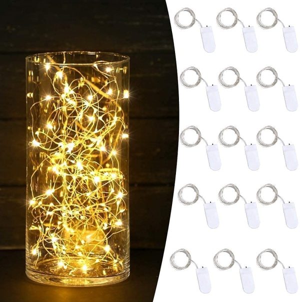 Stringa Luci LED a Batteria, 15 Pezzi Impermeabile 20 LED 2M Mini Lampada a Fili di Rame Bianco Caldo, per Interni ed Esterni, Natalizi, Matrimoni, Feste di Compleanno, Decorazione da Giardino - immagine 6