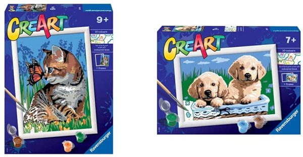 Ravensburger28935 6 Creart, Gattino E Farfalla, Dipingere Con I Numeri & 28931 8 Creart Serie E - Cani Retriever, Dipingere Con I Numeri, Gioco Creativo Per Bambine E Bambini - immagine 3