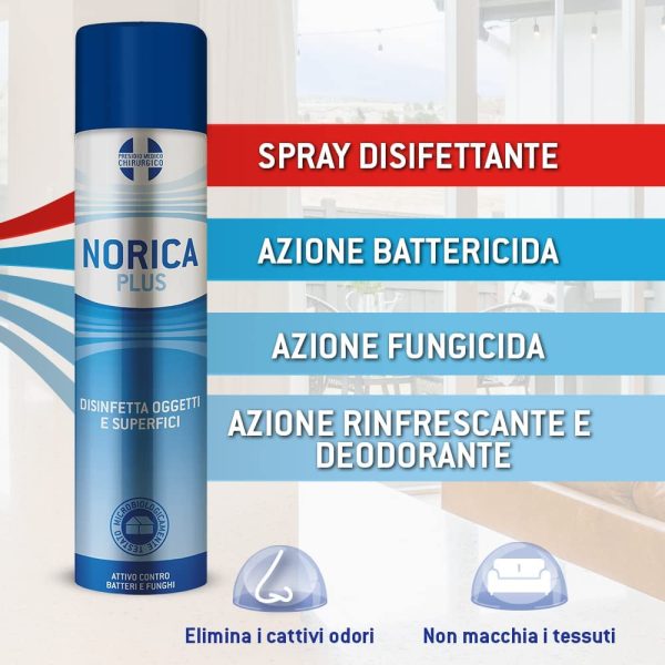 Norica Plus, Spray Disinfettante Oggetti E Superfici, Essenza Balsamica, color Profumo Neutro, 300 ml - immagine 2