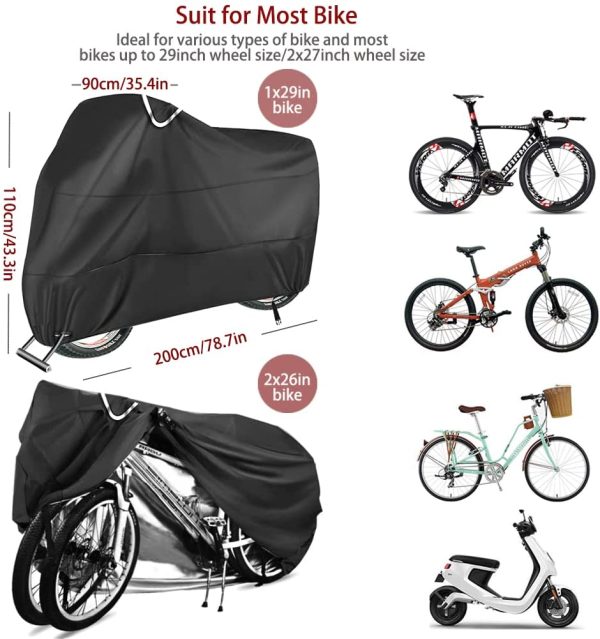 Copribici Impermeabile per 2 Bicicletta - 210T Telo Copri Bicicletta Impermeabile Antipolveri Anti-UV per Esterni - 200 x 110 x 90CM con Sacca per Il Trasporto (Nero)