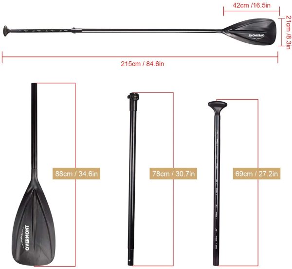 Overmont 3 Pezzi pagaia telescopica 162cm-215cm Kayak Paddle in Alluminio Regolabili Removibili con Manico Antiscivolo per SUP Kayak Canoa Boat Canoe Surfboard, Barche gommone, ECC. - immagine 5