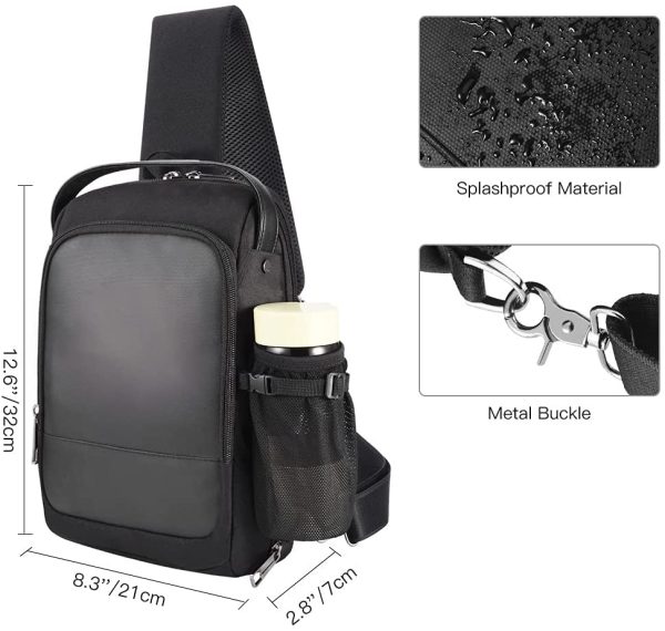 Borsa Uomo Tracolla Zaino Monospalla - Borsello Petto Impermeabile Borse a Spalla Antifurto con Ricarica USB Sling Bag Nero Piccolo Elegante per Lavoro Scuola Trekking Ciclismo - immagine 2