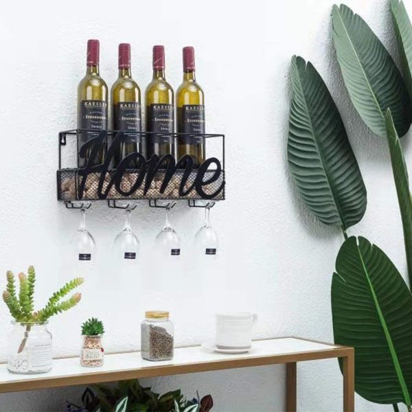 Scatola per Vino da Parete | Portabottiglie da Parete | Portabottiglie e Vetro con Supporto Portabicchieri e Scatola per Tappi di Sughero | Rack di Stoccaggio - Home - immagine 2