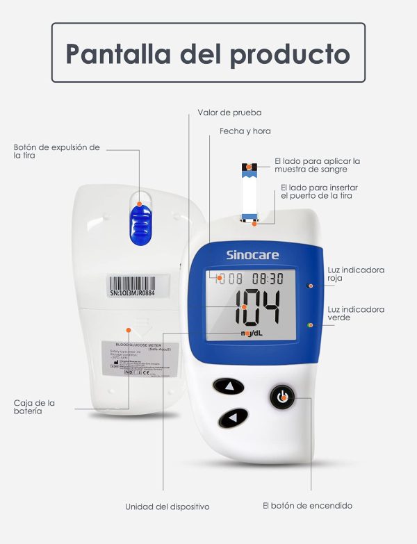 Misuratore Di Glicemia, Sinocare Safe Accu2 Diabete Test Kit Glucosio Nel SangueCon 10 Strisce Reattive indipendentee mg/dL, Kit Di Monitoraggio Dello Zucchero - immagine 6