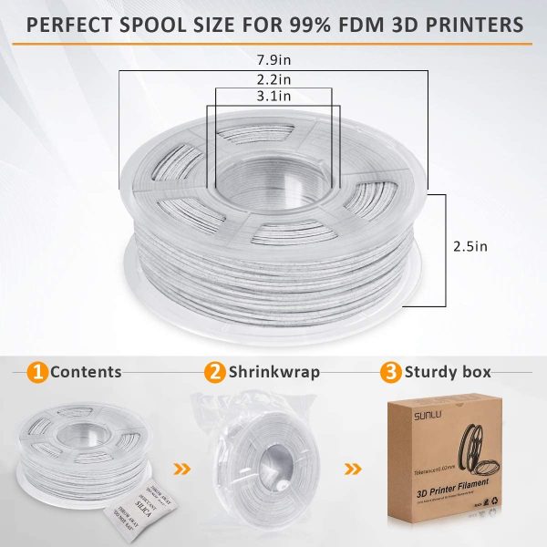 Filamento di marmo PLA da 1,75 mm, filamento per stampante 3D SUNLU PLA di marmo 1 kg Bobina da 2,2 libbre, 1,75 +/- 0,02 mm - immagine 4