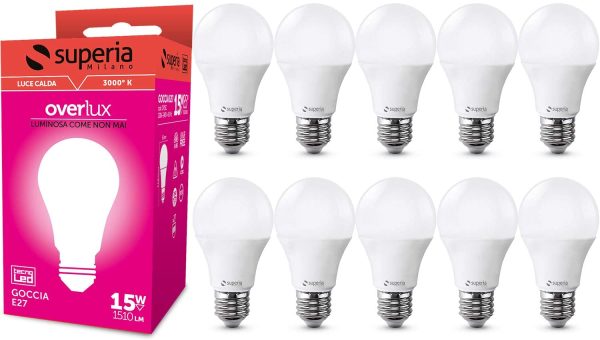 Superia Lampadina LED E27 Goccia, 15W (Equivalenti 85W), Luce Calda 3000K, 1500 lumen, OP15C, Pacco da 10 - immagine 3