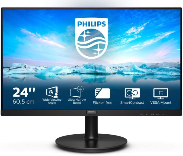 Philips 241V8L Monitor 24" LED VA Full HD, 1920 x 1080, Gaming Adaptive Sync, 75 Hz, HDMI, VGA, Attacco VESA, Nero