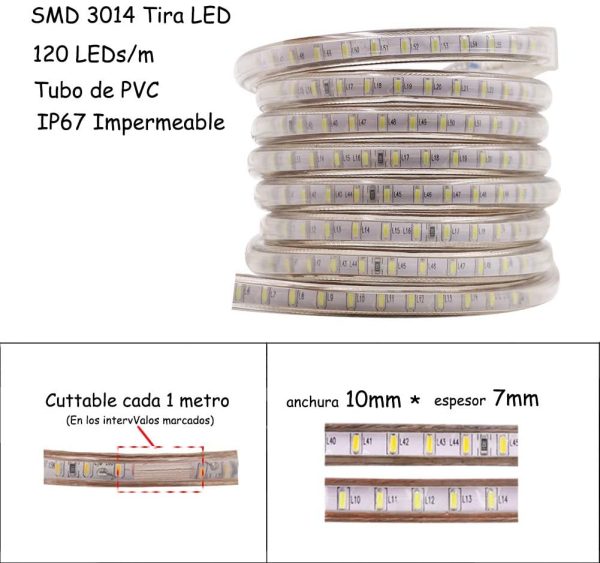 XUNATA Striscia LED, 1m, Luce Bianco Freddo, 220V SMD 3014, 120 LEDs/m, IP67 Impermeabile, Flessibile Striscia a LED Moderno per Cucina Scala Soffitto Tetto - immagine 8