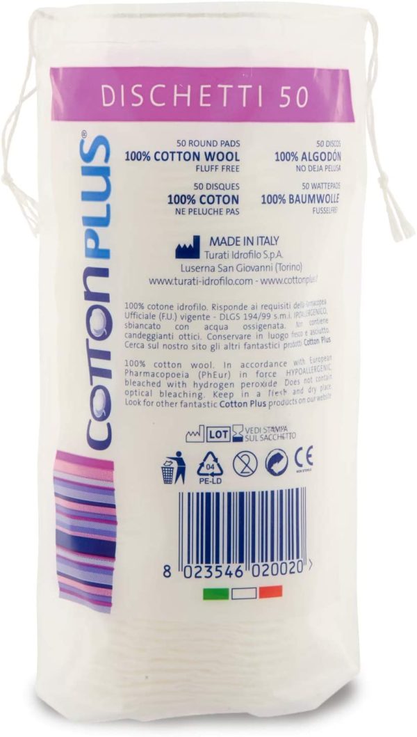 Cotton Plus DISCHETTI 50 pz. - LINEA BEAUTY | DISCHETTI 100% PURO COTONE | Dischetti struccanti per la pulizia del viso soffici e resistenti. - immagine 4