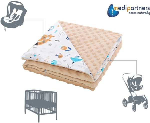 Medi Partners Morbida coperta per gattonare, in 100% cotone, da 75 x 100 cm, double face, multifunzione, per carrozzina, con Boho Animals e lato Minky beige