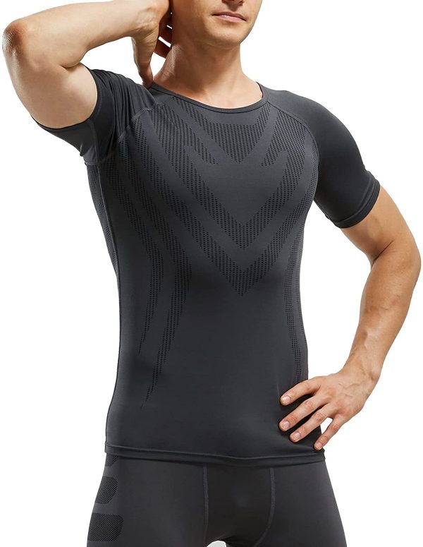 AMZSPORT Maglietta a Compressione da Uomo Manica Corta T-Shirt Running Maglia Sportiva da Ciclismo Fitness - immagine 3