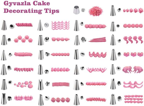 Decorazione Torta,  32 Pieces with 20 Punte in Acciaio Inox, 5 Grande Puntali per piping, 1 Grass Nozzle, 1 Punta a sbuffi, 2 Accoppiatori, Spazzola, 2 Silicone Riutilizzabili Pasticceria - immagine 4