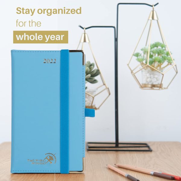 Premium Agenda Settimanale 2022 Tascabile 17 x 10,5 cm - Carta spessa da 100 gsm, Tasca Interna, Copertina in Pelle Vegana - Blu Cielo - immagine 4