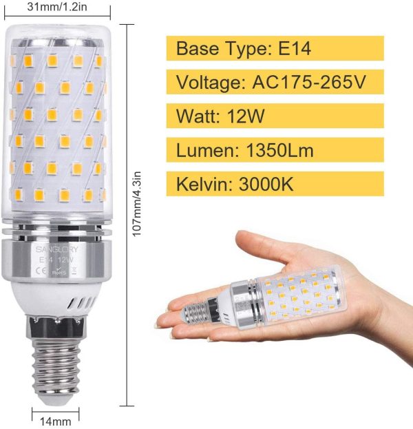 4 Pezzi Lampadina LED E14 12W Equivalenti a 100W 1350 Lumens Alta luminosit?? e Risparmio Energetico Non Dimmerabile Lampade LED E14 Luce Bianco Caldo 3000K per Lampadario (E14 Calda) - immagine 5