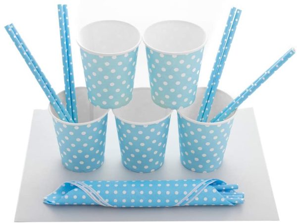 Set di stoviglie monouso in Cartone per Feste di Compleanno, Baby Shower, Feste per 30 Persone. Include Ghirlanda, tovaglioli, Tazze, Piatti e cannucce di Carta e Cartone Ecologico - immagine 2