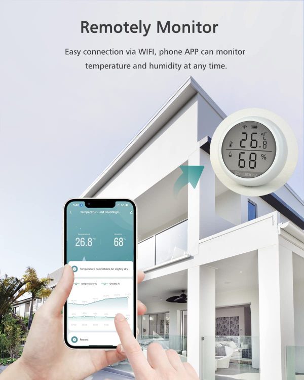 ichyiong Termometro Ambiente Interno, Termometro Igrometro Digitale Wifi, Monitor LCD USB e Batterie, Sensore di Temperatura di Umidit?? Controllo Remoto con TUYA/Google Assistant e Alexa - immagine 4