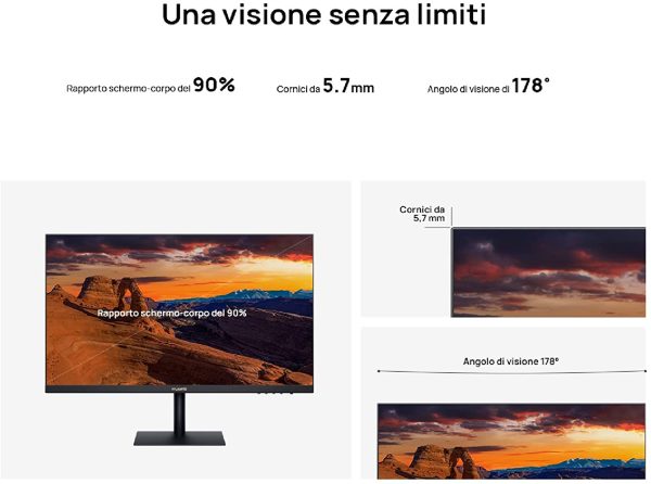 Display 23.8" Monitor, 75 Hz, AMD FreeSync, Display FullView da 1080P, gamma di colori NTSC del 72%, cornici da 5,7 mm, rapporto schermo-corpo del 90%, Certificazioni T??V Rheinland, Black - immagine 7