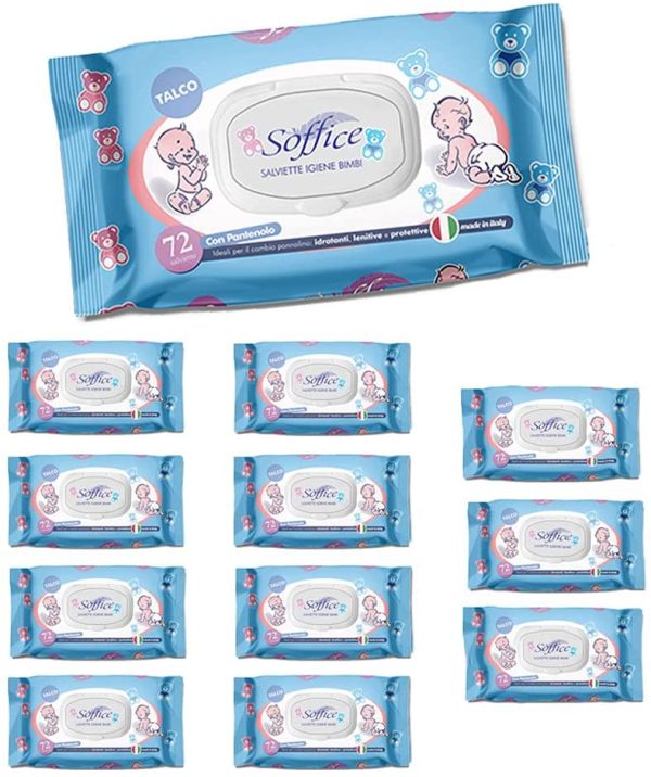 Soffice Salviette Baby Talco con Tappo 12 confezioni x 72 salviette - 370 g