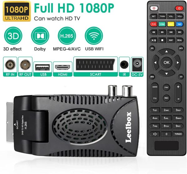 Decoder Digitale Terrestre DVB-T2 H.265 HEVC Main 10 Bit, Ricevitore Digitale Terrestre TV HD Riceve TUTTI i canali gratuiti, Supporta SCART HDMI Multimedia PVR USB WiFi [2in1 Telecomando Universale] - immagine 8