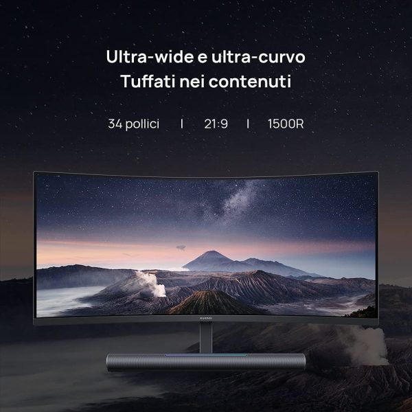 MateView GT 34'' Monitor Ultrawide curvo gaming, 165Hz, 21:9 WQHD 3440 x 1440, 3K+, 1500R, Doppio altoparlante SoundBar 5W, Controllo touch volume, doppio microfono 360??, USB-C, HDMI, DP, Nero - immagine 2