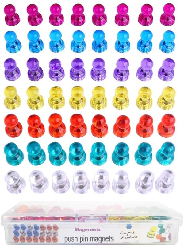 Magneti a spillo, confezione da 60 colori assortiti forti magneti magnetico Push pins, perfetto per lavagna bianca, frigorifero, mappa e calendario - immagine 7