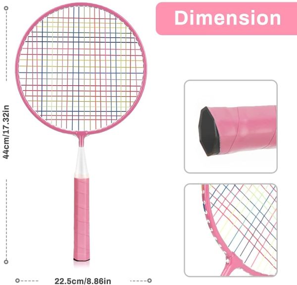 Wikay Badminton Set per Bambini, Portatile Badminton Kit per Bambini 7 in 1 Set di Racchette da Badminton per Bambini Professionisti Giocatori Principianti Giochi Sportivi Genitore-figlio (rosa) - immagine 7