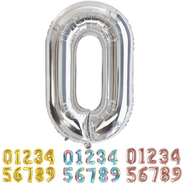 Ponmoo Foil Palloncini Numeri 0 Argento, Gigante Numero 0 1 2 3 4 5 6 7 8 9 10-19 20-29 30 40 50 60 70 80 90 100, Gonfiabili Pallone per Anniversario, Decorazione Feste di Compleanno Palloncino - immagine 6