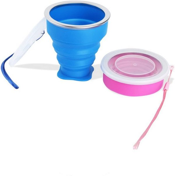 2*Tazza Pieghevole Retrattile Portabile a Livello Alimentare Senza BPA Silicone Outdoor Tazza per Viaggio, Campeggio, Escursionismo e al Lavoro. Risparmio Spazio. (Blu e Rossa) - immagine 4