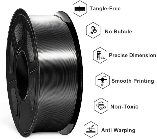 Filamento per stampante 3D in seta lucida SUNLU PLA Plus 1,75 mm, filamento in PLA+ in seta nero 1,75 +/- 0,02 mm Bobina da 1 kg per stampante 3D FDM - immagine 2