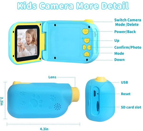 Fotocamera per Bambini Giocattolo Videocamera Digitale per Bambini Giocattolo per Bambini Schermo HD da 2.4 pollici 1080P con 32 GB TF Card Giocattoli da Regalo da 3 a 12 anni Ragazzi e Ragazze (blu) - immagine 6