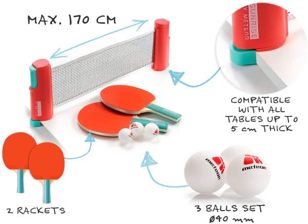 Set 1 Rete 2 Racchette da Ping Pong e 3 Palline Portabile Reti Ping-Pong Estendibile Lunghezza Regolabile Fino a 170 cm Accessorio Racchetta Tennis Tavolo - immagine 4