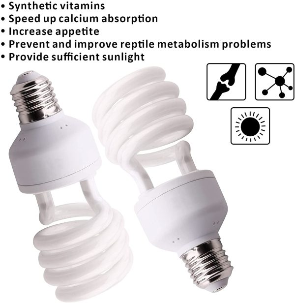 10.0 Lampadina UVB 26W 10% Compatta e Fluorescente per Rettili Migliorare la Sintesi di D3 Alta Uscita UVB per Lucertola Tartaruga E27 - immagine 2