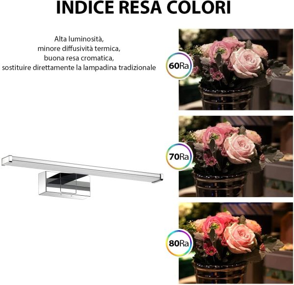 Luce LED da Specchio per Il Bagno,Lunghezza 400mm,IP44 Impermeabile Resistente ad Acqua,Antiruggine,8W,640LM,Luce Bianca Naturale 4000K,Lampada LED Parete Lavabo,Pacco da Una Unit?? - immagine 2